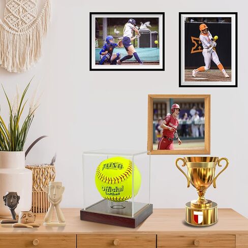 Softball Display Case Clear Soft Ball Holder for Display,UV Protected Cube with Wooden Base,Softball Display Case for 12 Inch Ball or 11 inch Ball Sports Ball Storage Collections (4.8×4.3×5.5 inches) in Saudi Arabia
