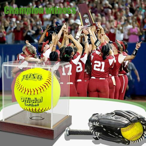 Softball Display Case Clear Soft Ball Holder for Display,UV Protected Cube with Wooden Base,Softball Display Case for 12 Inch Ball or 11 inch Ball Sports Ball Storage Collections (4.8×4.3×5.5 inches) in Saudi Arabia