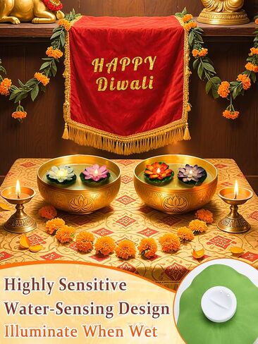 6pcs 4in Diwali Decorations Lotus Light - Water-Sensing Floating Diyas Artificial Lotus Flower for Home Urli Bowl Mandir Pooja Decor Indian Party Diwali Return Gifts in Kuwait