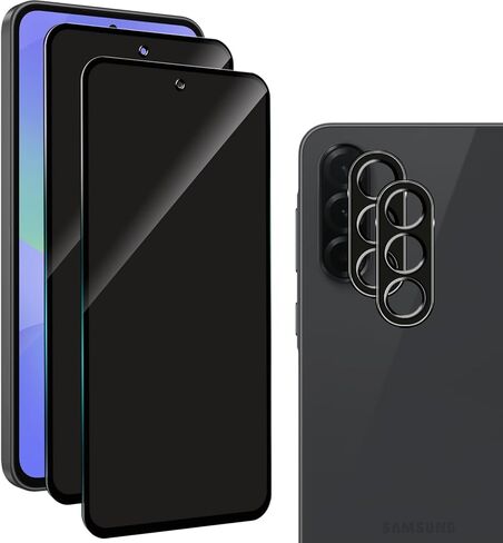 2+2 Pack Privacy Screen Protector for Samsung Galaxy S24 FE 5G with 2 Camera Lens Protector, Anti-Spy Tempered Glass Film, Full Coverage, Anti-Scratch, Bubble Free, Easy Installation in Kuwait