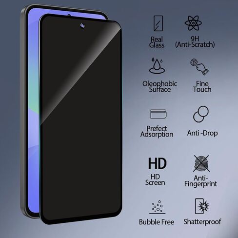 2+2 Pack Privacy Screen Protector for Samsung Galaxy S24 FE 5G with 2 Camera Lens Protector, Anti-Spy Tempered Glass Film, Full Coverage, Anti-Scratch, Bubble Free, Easy Installation in Kuwait
