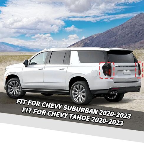 Jimen Fit for Chevrolet Suburban/Chevy Tahoe 2020-2023, Smoked Rear Tail Light Bezel Taillight Tint Cover Trim in Saudi Arabia