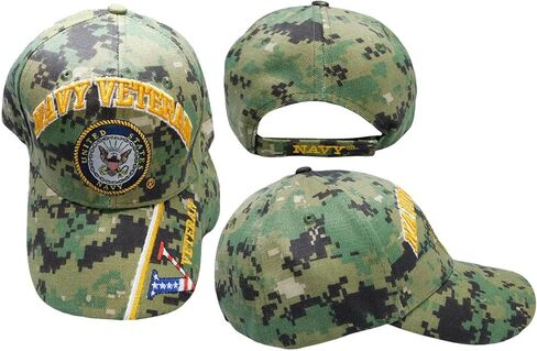 Trade Winds US Navy Veteran Licensed Cap Navy Veteran & Navy Emblem Woodland Camo Cap Hat (Officially Licensed by The US Navy) in Saudi Arabia