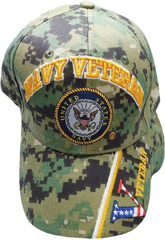 Trade Winds US Navy Veteran Licensed Cap Navy Veteran & Navy Emblem Woodland Camo Cap Hat (Officially Licensed by The US Navy) in Saudi Arabia