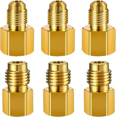 6PCS 6014 Vacuum Pump Adapters 1/4'' Flare Female to 1/2'' Male & 6015 Brass Refrigerant Tank Adapter 1/2" Female to 1/4" Male Flare Adapter Valve Core, R134A to R12 Fitting Adapters in Kuwait
