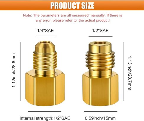 6PCS 6014 Vacuum Pump Adapters 1/4'' Flare Female to 1/2'' Male & 6015 Brass Refrigerant Tank Adapter 1/2" Female to 1/4" Male Flare Adapter Valve Core, R134A to R12 Fitting Adapters in Kuwait