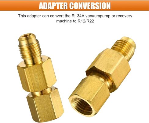 6PCS 6014 Vacuum Pump Adapters 1/4'' Flare Female to 1/2'' Male & 6015 Brass Refrigerant Tank Adapter 1/2" Female to 1/4" Male Flare Adapter Valve Core, R134A to R12 Fitting Adapters in Kuwait