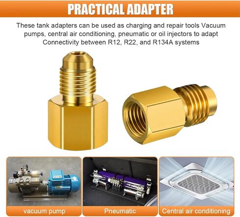 6PCS 6014 Vacuum Pump Adapters 1/4'' Flare Female to 1/2'' Male & 6015 Brass Refrigerant Tank Adapter 1/2" Female to 1/4" Male Flare Adapter Valve Core, R134A to R12 Fitting Adapters in Kuwait