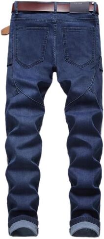 Men's Biker Moto Style Distressed Slim Fit Straight Leg Stretch Denim Jeans in Saudi Arabia