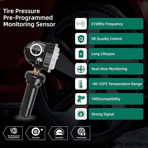 4-Pack TPMS Sensors 315MHz for Ford/Lincoln - Pre-Programmed Tire Pressure Monitor Replacement for F-150, Mustang, Edge, Ranger, Explorer, MKX (Fits OE# F2GT1A180AB/F2GZ1A189A/GL3T1A180GB) in Saudi Arabia