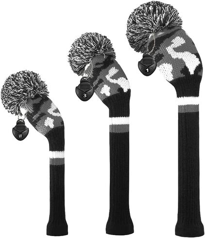 Scott Edward Scottish Style Golf Club Cover with a Pom Pom Set of 3 Fits Well Driver(460cc) Fairway Wood and Hybrid(UT) with Rotating Club Number Tags for Male/Female Golfers (Blue White Black) in Kuwait