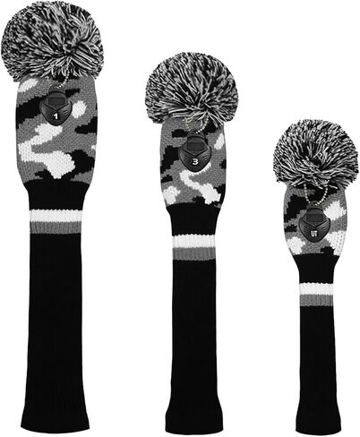 Scott Edward Scottish Style Golf Club Cover with a Pom Pom Set of 3 Fits Well Driver(460cc) Fairway Wood and Hybrid(UT) with Rotating Club Number Tags for Male/Female Golfers (Blue White Black) in Kuwait
