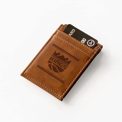 Rico Industries NBA Sacramento Kings Trifold Brown Wallet - Premium 9 Pocket Laser -Engraved Logo على جلد نباتي - التصميم الحد الأدنى ، نافذة الهوية ، حامل بطاقة الائتمان - هدية الرجال المثالية للرجال in Saudi Arabia