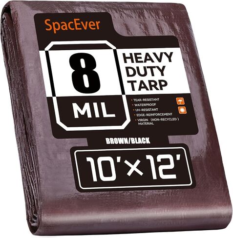 قماش القنب مقاوم للماء 10 × 12 قدم، قماش بوليستر متوسط ​​التحمل مقاوم للماء، مقاوم للأشعة فوق البنفسجية ومقاوم للتمزق، غطاء واقٍ متعدد الأغراض مع حلقات يمكن عكسها للمنزل والقوارب والسيارات والنباتات بني/أسود in Kuwait