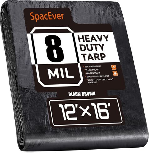 قماش القنب مقاوم للماء 10 × 12 قدم، قماش بوليستر متوسط ​​التحمل مقاوم للماء، مقاوم للأشعة فوق البنفسجية ومقاوم للتمزق، غطاء واقٍ متعدد الأغراض مع حلقات يمكن عكسها للمنزل والقوارب والسيارات والنباتات بني/أسود in Kuwait