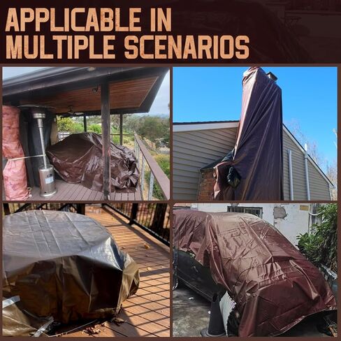 قماش القنب مقاوم للماء 10 × 12 قدم، قماش بوليستر متوسط ​​التحمل مقاوم للماء، مقاوم للأشعة فوق البنفسجية ومقاوم للتمزق، غطاء واقٍ متعدد الأغراض مع حلقات يمكن عكسها للمنزل والقوارب والسيارات والنباتات بني/أسود in Kuwait