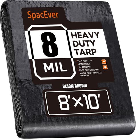 قماش القنب مقاوم للماء 10 × 12 قدم، قماش بوليستر متوسط ​​التحمل مقاوم للماء، مقاوم للأشعة فوق البنفسجية ومقاوم للتمزق، غطاء واقٍ متعدد الأغراض مع حلقات يمكن عكسها للمنزل والقوارب والسيارات والنباتات بني/أسود in Kuwait