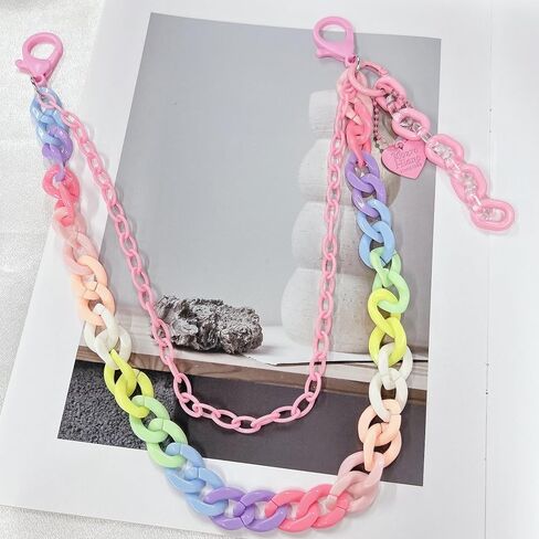 Y2k Heart Pendant Rainbow Acrylic Pants Trousers Chain for Women Chunky Colorful Resin Removable Love Charm Layered Rock Wallet Belt Pocket Waist Jeans Belly Chains Backpack Body Accessories in Saudi Arabia