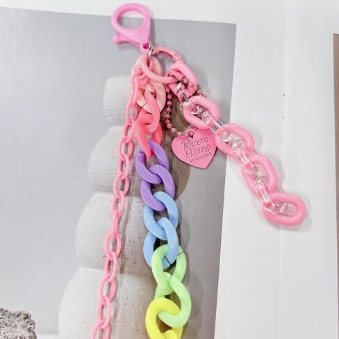 Y2k Heart Pendant Rainbow Acrylic Pants Trousers Chain for Women Chunky Colorful Resin Removable Love Charm Layered Rock Wallet Belt Pocket Waist Jeans Belly Chains Backpack Body Accessories in Saudi Arabia