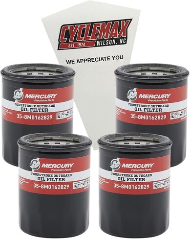 أربع عبوات متوافقة مع Mercury 25-115hp Outboards 8M0162829-4PACK تحتوي على أربعة مرشح زيت خارجي رباعي الأشواط متوافق مع Mercury 25-115hp Outboards وقمع in Saudi Arabia