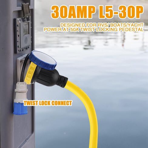 3FT البحرية قارب الشاطئ محول الطاقة L5-30P ذكر 30A التوصيل إلى (2) 30A L5–30R أنثى، 30 أمبير Y الخائن مع حلقة القفل والياقة in Kuwait
