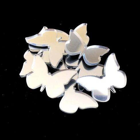 Super Cool Creations Butterfly Big Wings Shaped Crafting Mirrors, Set of 10, Many Colours, Shatterproof Acrylic, Silver Mirror, Pack of 10 x 10cm in Saudi Arabia
