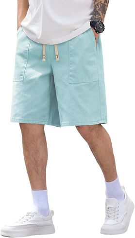 Mens Loose Fit Jean Shorts Wide Leg Denim Cargo Shorts Casual Fashion Summer Shorts in Saudi Arabia