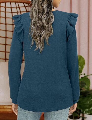 Womens Ruffle Sleeve Tops Long Sleeve Dressy Casual Crewneck Tunic Sweatshirts in Saudi Arabia