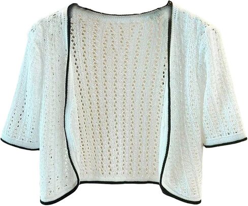 GORGLITTER Women's Open Front Crop Cardigan Contrast Binding Hollow Out Knitwear Tops in Saudi Arabia