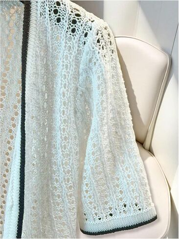GORGLITTER Women's Open Front Crop Cardigan Contrast Binding Hollow Out Knitwear Tops in Saudi Arabia