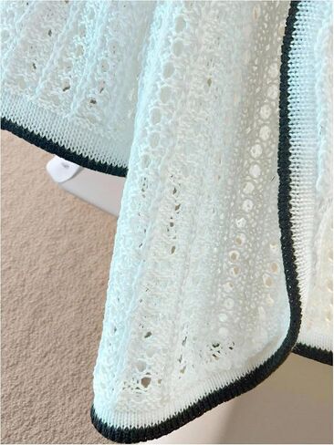 GORGLITTER Women's Open Front Crop Cardigan Contrast Binding Hollow Out Knitwear Tops in Saudi Arabia