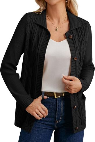 GRACE KARIN Womens Long Sleeve Cable Knit Cardigan Sweater, Button Up Warm Chunky Cardigan, Fall Winter Fashion Clothes in Saudi Arabia