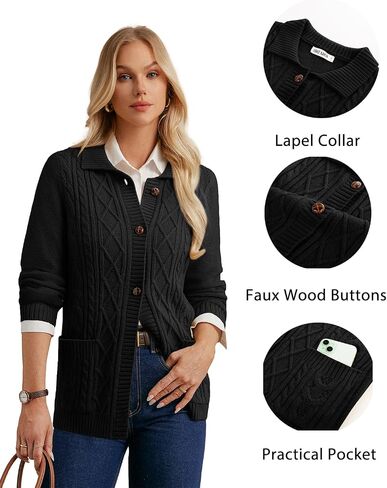 GRACE KARIN Womens Long Sleeve Cable Knit Cardigan Sweater, Button Up Warm Chunky Cardigan, Fall Winter Fashion Clothes in Saudi Arabia