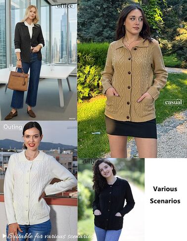 GRACE KARIN Womens Long Sleeve Cable Knit Cardigan Sweater, Button Up Warm Chunky Cardigan, Fall Winter Fashion Clothes in Saudi Arabia