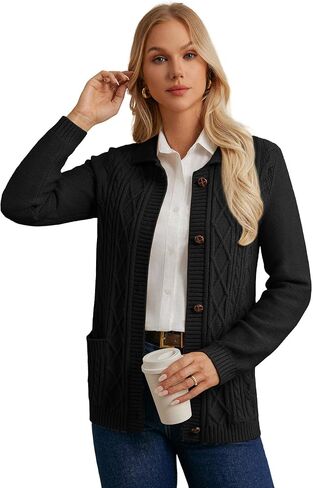 GRACE KARIN Womens Long Sleeve Cable Knit Cardigan Sweater, Button Up Warm Chunky Cardigan, Fall Winter Fashion Clothes in Saudi Arabia