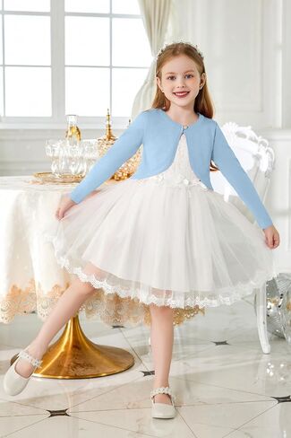 Arshiner Girls Open Front Shrug Cardigan Kids Children Knit Long Sleeve Bolero with Button Closure in Saudi Arabia