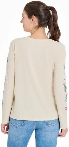Life is Good. Women's Woodblock Floral Long Sleeve Crusher-LITE Vee, Putty White in Saudi Arabia
