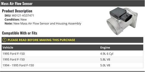 Mass Air Flow Sensor and Housing - Compatible with 1994-1995 Ford F150 in Saudi Arabia