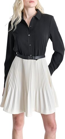 DKNY Women's Long Sleeve Collared Neck Belted Tiered Skirt Mini Dress in Saudi Arabia