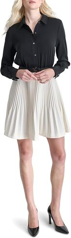 DKNY Women's Long Sleeve Collared Neck Belted Tiered Skirt Mini Dress in Saudi Arabia