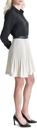 DKNY Women's Long Sleeve Collared Neck Belted Tiered Skirt Mini Dress in Saudi Arabia