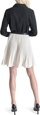 DKNY Women's Long Sleeve Collared Neck Belted Tiered Skirt Mini Dress in Saudi Arabia