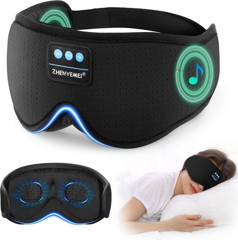 3D Sleep Mask with Bluetooth Headphones, Breathable Cotton Sleeping Headphones for Side Sleepers, Wireless Music Eye Mask with Timer, Gifts for Men Women, Black in Kuwait