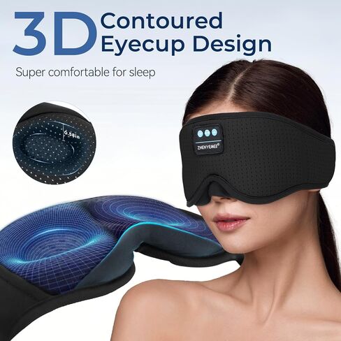 3D Sleep Mask with Bluetooth Headphones, Breathable Cotton Sleeping Headphones for Side Sleepers, Wireless Music Eye Mask with Timer, Gifts for Men Women, Black in Kuwait