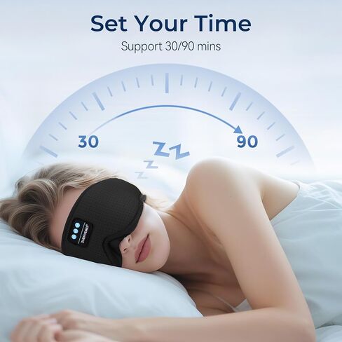 3D Sleep Mask with Bluetooth Headphones, Breathable Cotton Sleeping Headphones for Side Sleepers, Wireless Music Eye Mask with Timer, Gifts for Men Women, Black in Kuwait