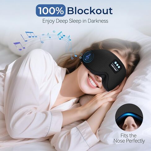 3D Sleep Mask with Bluetooth Headphones, Breathable Cotton Sleeping Headphones for Side Sleepers, Wireless Music Eye Mask with Timer, Gifts for Men Women, Black in Kuwait