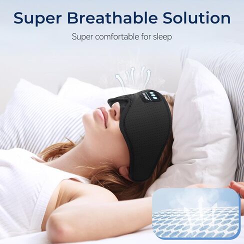 3D Sleep Mask with Bluetooth Headphones, Breathable Cotton Sleeping Headphones for Side Sleepers, Wireless Music Eye Mask with Timer, Gifts for Men Women, Black in Kuwait