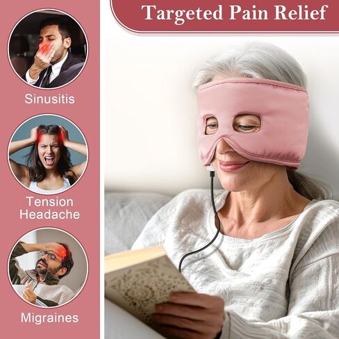 Silk Sinus Pressure Relief Mask, USB Corded Warm Compress for Sinusitis, Tension Headache & Migraine Treatment with 3 Temp Settings & 30-Min Auto Off Black in Saudi Arabia