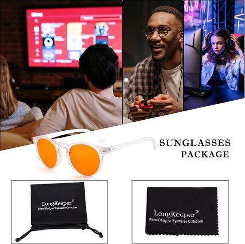 Long Keeper Blue Light Blocking Glasses for Computer Gaming Screen Retro Round Amber Blue Light Glasses Anti Glare Eyeglasses in Saudi Arabia