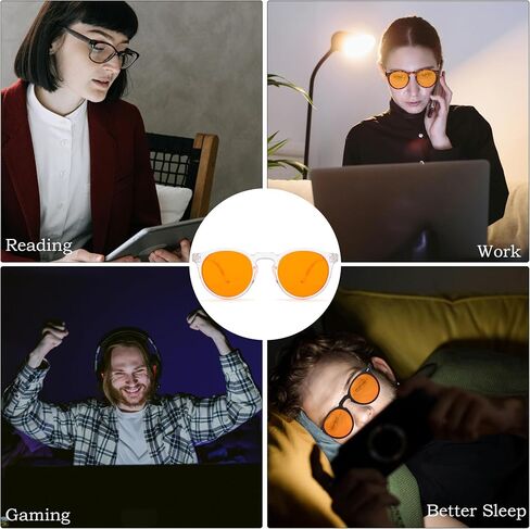 Long Keeper Blue Light Blocking Glasses for Computer Gaming Screen Retro Round Amber Blue Light Glasses Anti Glare Eyeglasses in Saudi Arabia